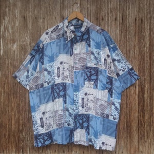Rare!! Hawaiian Rayon Shirt Overprinted Miami Beach Hawaii Button Up Size XXL