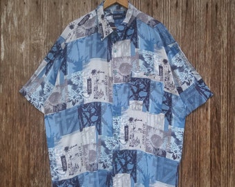 Rare!! Hawaiian Rayon Shirt Overprinted Miami Beach Hawaii Button Up Size XXL
