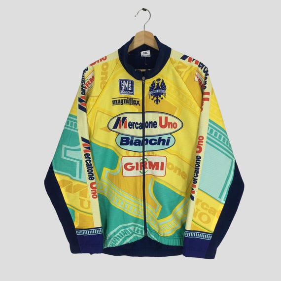 Maillot Cycliste Vintage Santini – Homme 2XL – Polyester à Carreaux – Années 90