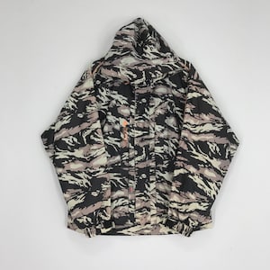 Vintage Camo Zipper Jacket Hoodie Army Camouflage Pattern Multicolor Zipper Jacket Size M