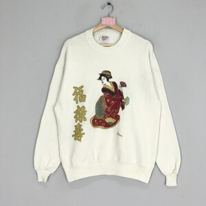 Vintage 90s Graphic Artwork Geisha Japan Sweatshirts Geisha Big Image Crewneck Geisha Pullover Geisha Jumper Sweater Size L