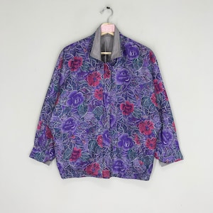 Vintage 90&#39;s Baroque Style Reversible Women Floral Jacket Beauty Overprinted Flower Zipper Jacket Pop Art Sweater Jacket Size M