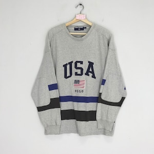 Sudadera vintage de los años 90 con cuello redondo de Polo Sport Ralph Lauren, suéter de Polo Sport Ralph Lauren Usa, Polo Ralph Lauren, Polo RL 67, logotipo grande, talla XL