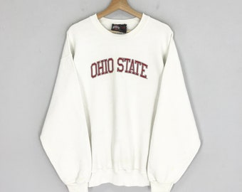 Vintage Ohio State University White Sweatshirt Ohio State Embroidery Spell Out Logo Sweater Large Ohio State Crewneck Osu Pullover Size L