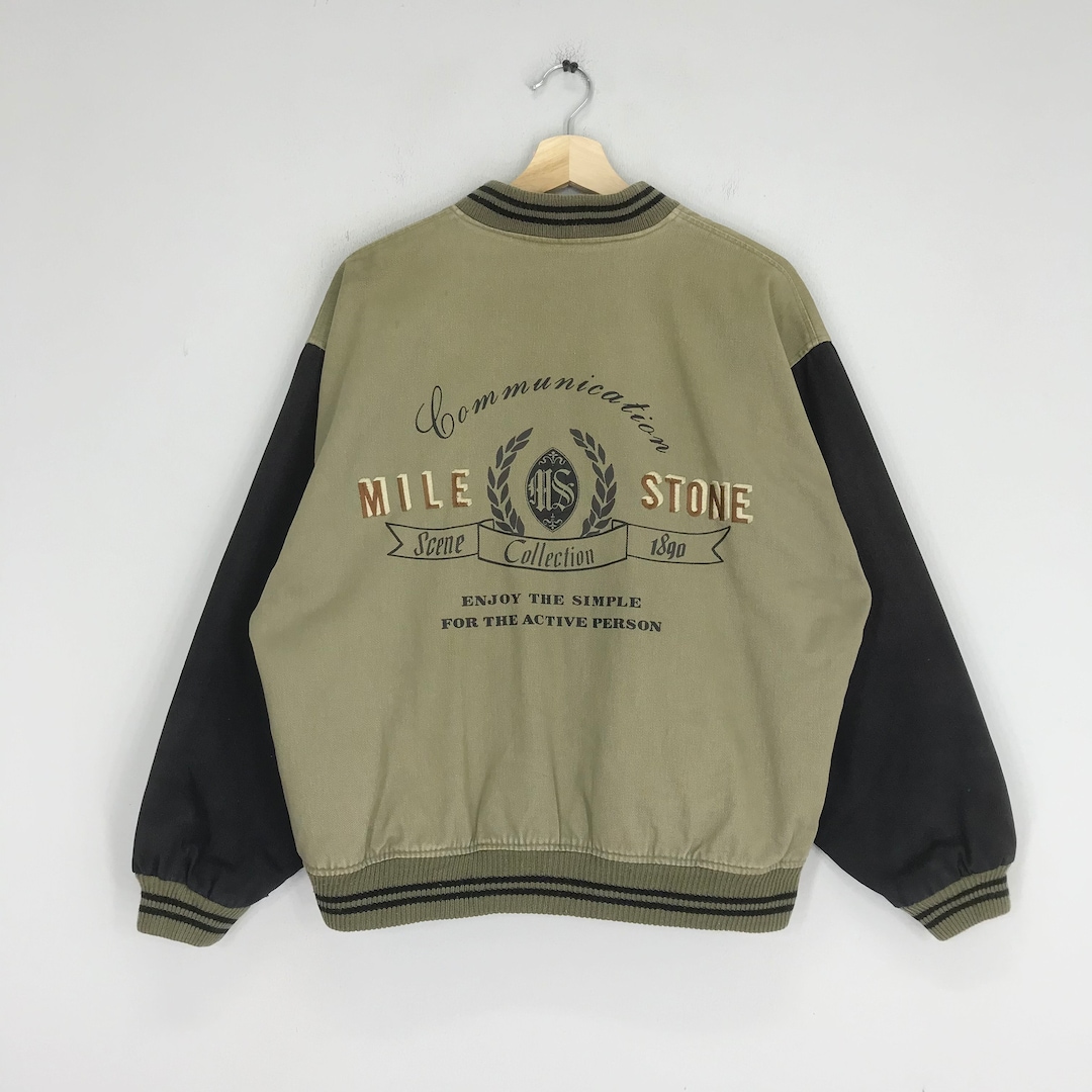 Vintage Varsity Denim Jacket Olive Green Varsity Jacket Snap Buttondown