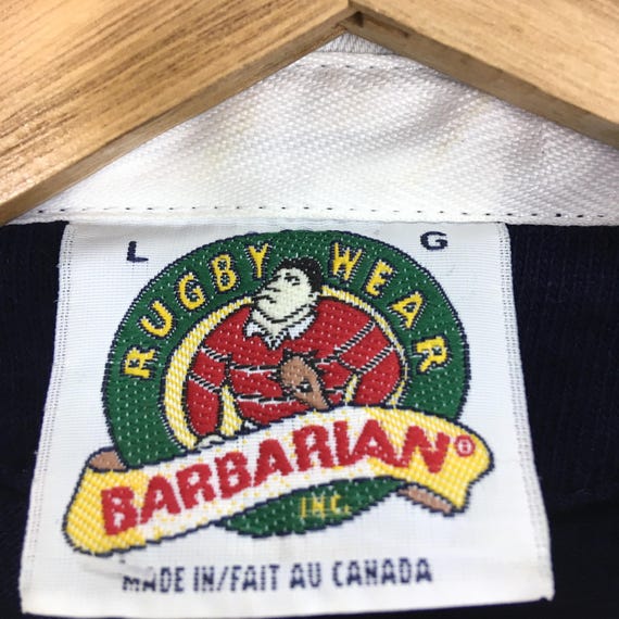Vintage Barbarian Rugby Polo Shirt Horizontal Striped Large