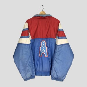 Vintage 90&#39;s Houston Oilers Colorblock Faded Blue Jacket 2Xlarge Houston Oilers American Football Sport Team Bomber Jacket Oilers Size XXL