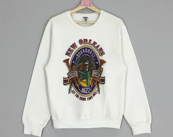 Sweat La Nouvelle-Orléans vintage des années 90 Pull à col ras du cou La Nouvelle-Orléans pull blanc Taille S