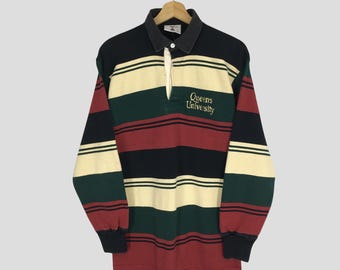 Vintage Barbarian Polo Rugby Shirt Medium Barbarian Queens University Multicolor Striped Rugby Shirt Embroidery Logo Polo Rugby Sport Size M