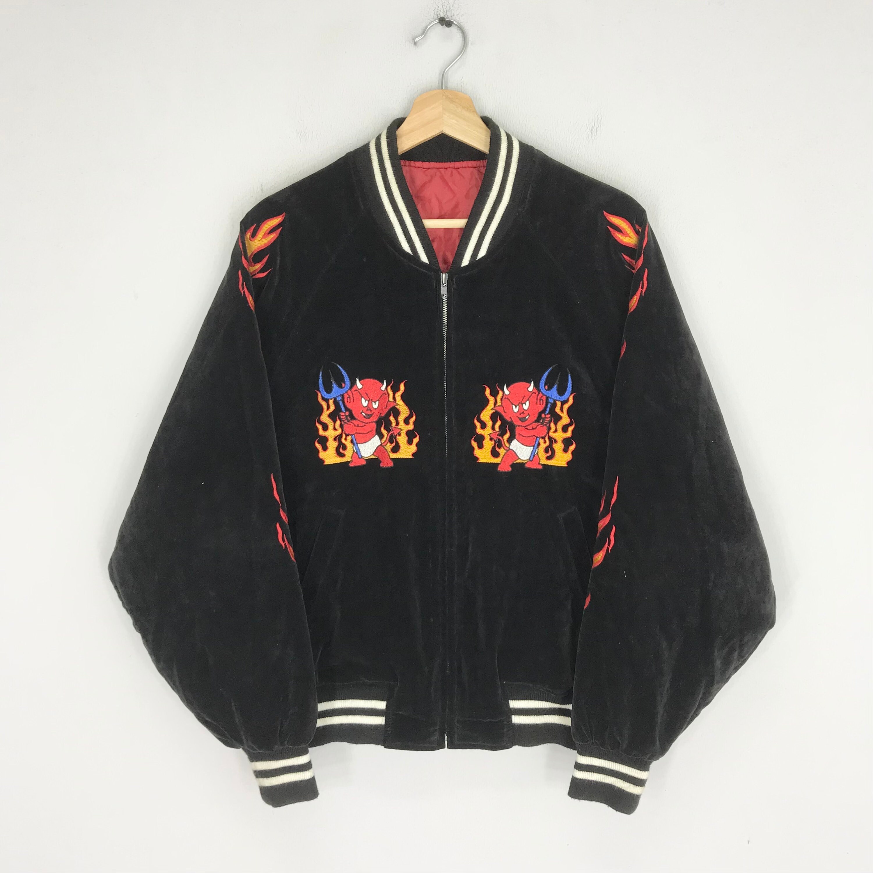 Vintage 90s Sukajan Souvenir Velvet Bomber Jacket Embroidery