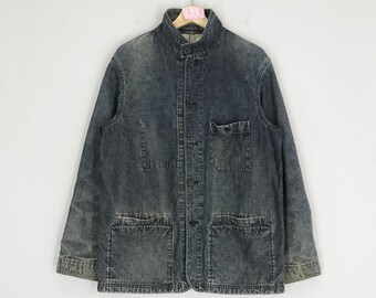 Vintage 90's Worker Frenchwork Denim Jacket Three Pocket Workwear Japan Denim Casual Jacket Button Down Labour Work Jacket Coat Size M