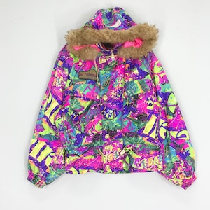 Vintage Ellesse Ski Jacket Multicolor Ski Wear Jacket Furs Hoodie Snow Gear Activewear Skiing Winter Bomber Jacket Size L