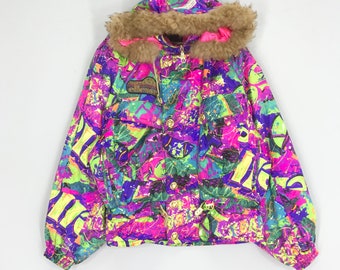 Vintage Ellesse Ski Jacket Multicolor Ski Wear Jacket Furs Hoodie