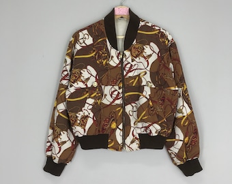Vintage 90s Royalty Baroque Jacket Abstract Pop Art Luxury Style Gold Chain Psychedelic Bomber Jacket Size M