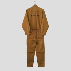 Vintage 90s Toyota Tecno Japan Mustard Brown Coveralls Medium Toyota Motorsport Boilersuit Factory Mechanic Coveralls Workwear Size M