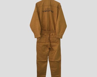Vintage 90s Toyota Tecno Japan Mustard Brown Coveralls Medium