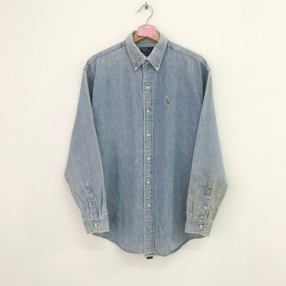 Vintage 90s Polo Ralph Lauren Denim Jeans Shirt Large Polo Small