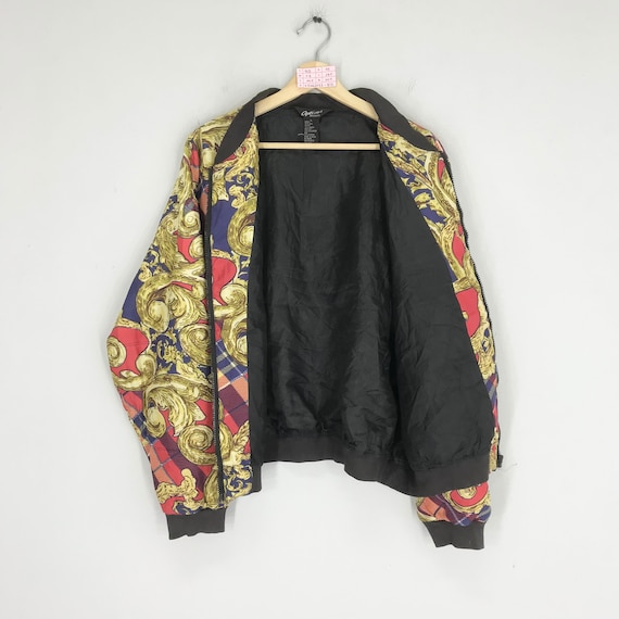 Vintage 90s Baroque Silk Bomber Jacket Overprinte… - image 2