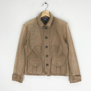 Vintage Ralph Lauren Brown Genuine Leather Jacket Small Polo Ralph Lauren Button Down Ladies Leather Jacket Double Pocket Style Coat Size S