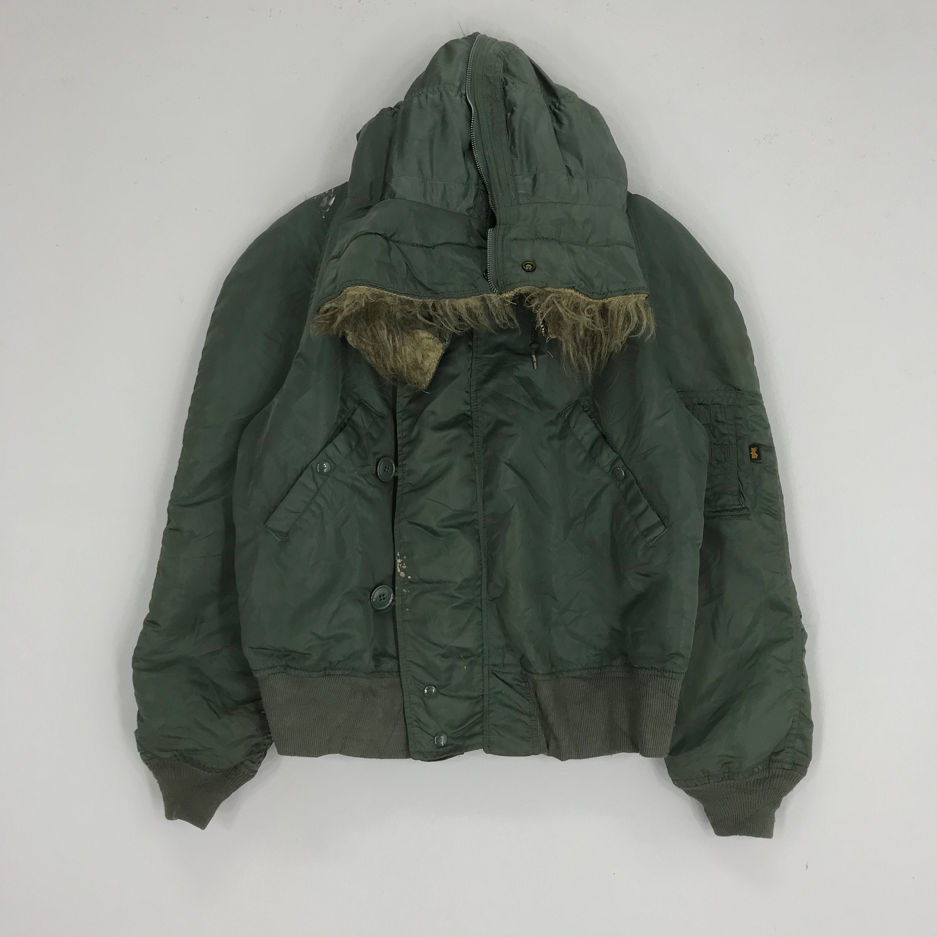 Vintage Alpha Industries Flying Bomber Jacket Fur Zipper Hoodie Jacket  Green Air Force Flight Jacket Size M - Etsy Denmark