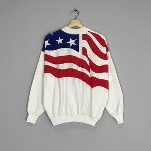 Rare!! American Flag Sweater Zipper White Sweater Flag Size XL