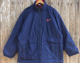 Vintage Nike Big Swoosh Blue Jacket Large Nike Embroidery Spell Out Logo Nike Sportswear Jacket Nike Outerwear Jacket Size L