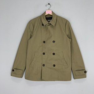 Vintage 90&#39;s Retro Pea Jacket Denim Jeans Button Pea Coats Brown Casual Jacket Workwear Style Size S