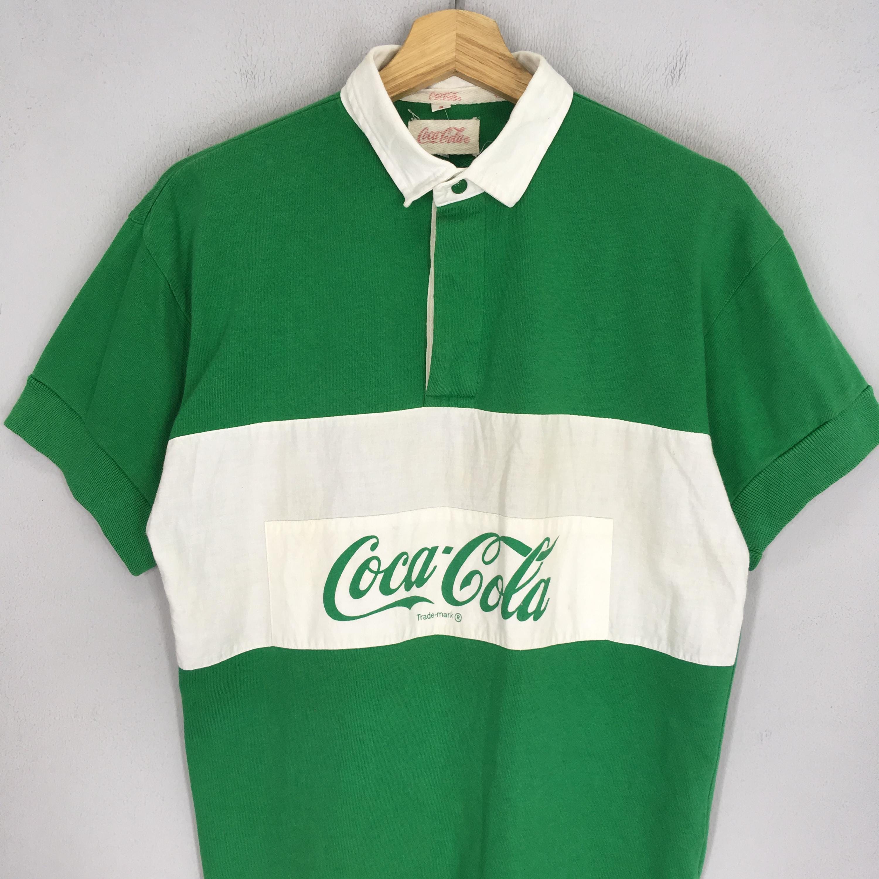 Vintage 90s Coca Cola Polo Rugby Shirt Medium Green Coca Cola Big