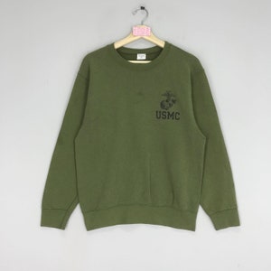 Vintage 90s USMC Marines Corp Olive Green Sweater United States Marine Corps Crewneck Pullover Usmc Logo Military Size S