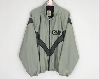 Vintage 90s Us Army Zipper Jacket Embroidery Logo Usaf Activewear Light Jacket Windbreaker Outerwear Training Jacket Army Size XXL