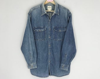 Vintage jaren 90 Edwin Denim Jeans Workers Shirt Edwin Stone Wash blauwe denim jeans Edwin Japan Button Denim Jeans Casual Oxford werkkleding maat L