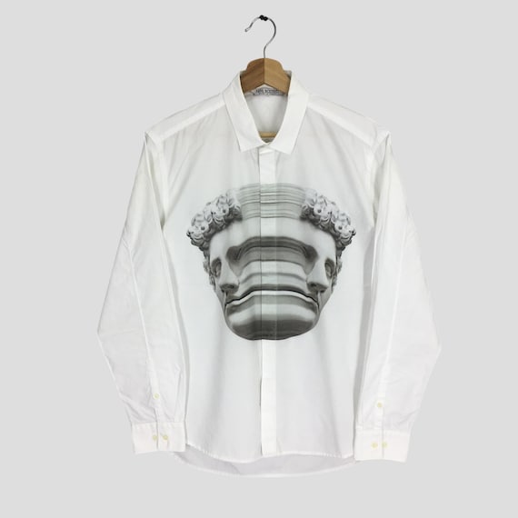 Neil Barrett, Vintage Neil Barrett White Button Down Shirt Graphic Art Casual Oxford Shirt Neil Barret Designer Outfits Shirt Slim Fit Oxford Size M