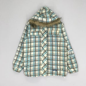 Vintage 90&#39;s Airwalk Windbreaker Hoodie Light Jacket Blue Checkered Airwalk Skateboarding Zipper Jacket L