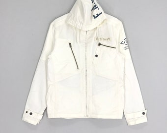 Vintage Avirex witte trui met capuchon Avirex Amerikaanse marine leger militaire jas trui met rits maat S