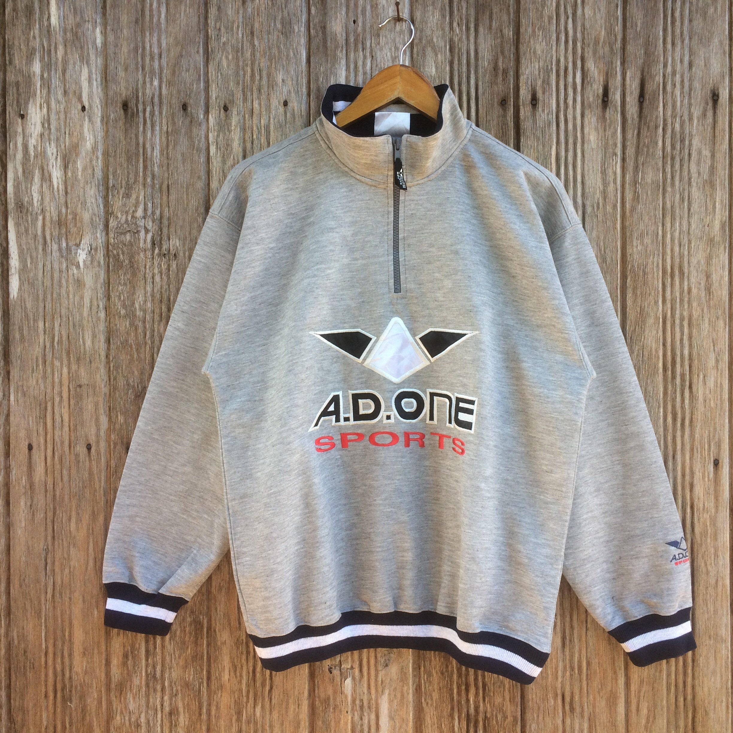 Rare!! A.D One Sports Embroidery Logo Sweatshirts Half Zipper
