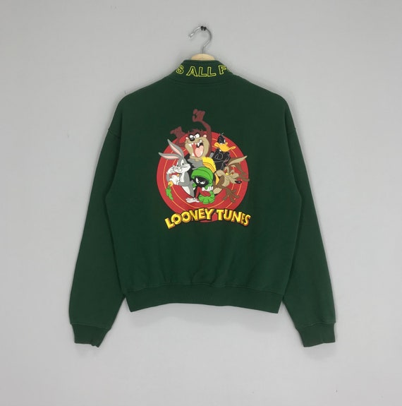 Rare Looney Tunes Cartoon Character Space Jam Sweater Green
