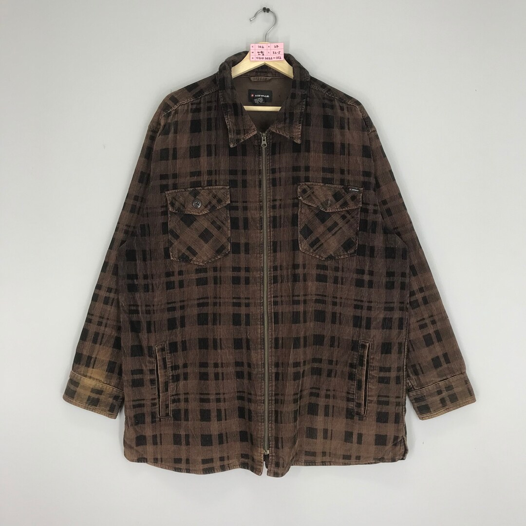Rare!! AIRWALK Corduroy Double Pocket Zipper Jacket Checkered