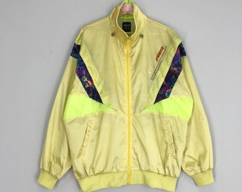 Vintage Retro Light Jacket Colourblock Yellow Windbreaker Sport Jacket Size L