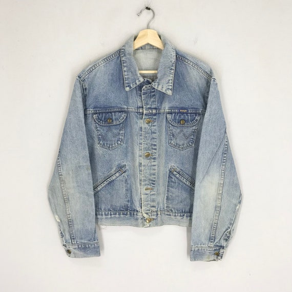 Vintage 90s Wrangler Stone Wash Denim Jeans Trucker Jacket Medium