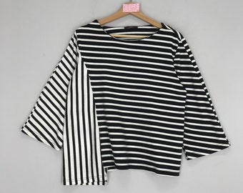¡Excepcional! Camiseta vintage de cuello redondo con estampado de rayas y bordes para mujer, top corto grunge a rayas blancas y negras, talla M