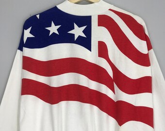 まめきち　アメリカ国旗セーター レア!! アメリカ国旗セーター ジッパー付き ホワイトセーター 国旗