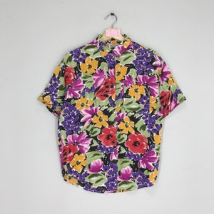 Vintage 90s Floral Printed Shirt Rayon Pop Art Flower Multicolor Shirt Colourful Button Down Relaxing Shirt Size M