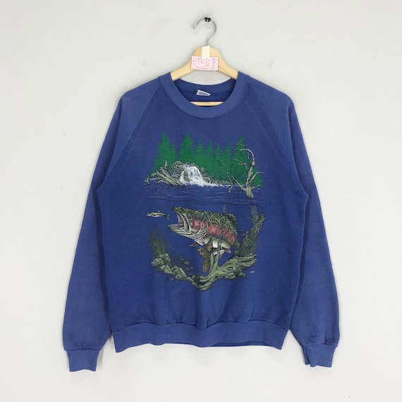 Vintage 90s Trout Lake Fish Sweatshirt Blue Big Fish Sweater Medium Trout  Lake Tournament Jumper Fishing Fisherman Pullover Fish Lake Size M -   Canada