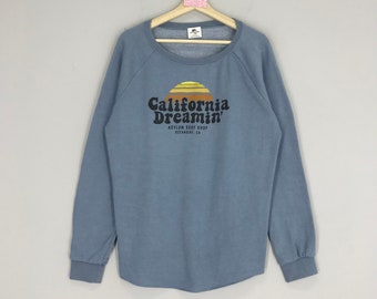 Raro!! Felpa da surf retrò California Surf blu California Sunrise girocollo stile California Surf Pullover taglia M