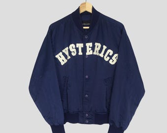 Kurtka Hysteric Glamour Japan Satin Blue Varsity Jacket Medium Kurtka Hysteric Japan Streetwear Kurtka Bomber z guzikami Spell Out Logo Rozmiar stroju M
