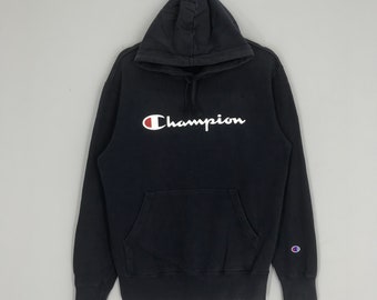 Vintage Champion Script Logo Black Sweater Hoodie Champion Sportswear Champion Spellout Pullover Size M