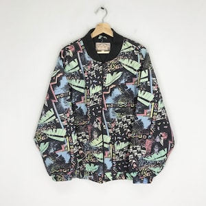 Vintage 90s Retro Light Jacket Multicolor Sportswear Large Abstract Pattern Zipper Jacket Colorful Pop Art Style Outerwear Jacket Size L