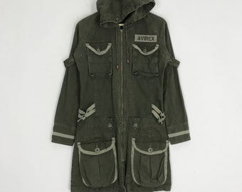 Chaqueta parka vintage Avirex Usa Army, chaqueta pequeña Avirex Army verde oliva, chaqueta larga con cremallera y bolsillo utilitario, chaqueta larga con capucha para mujer, talla S