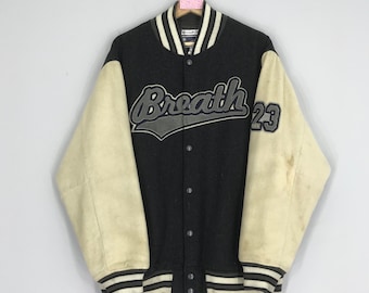 Vintage 90's Wool Varsity Jacket Snap Button Bomber Jacket Style Varsity Size M