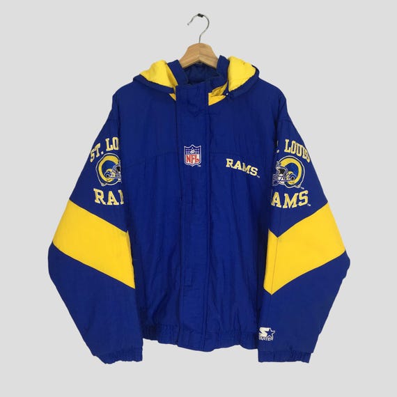 Jaqueta bomber azul vintage dos anos 90 do Louis Rams, tamanho